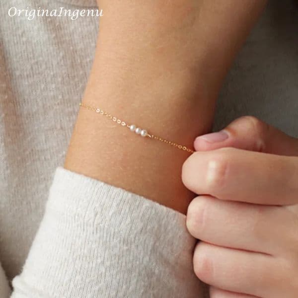 14K Gold Plated Bracelet Natural Pearl Bracelet Minimalist Jewelry Handmade Bohemian Waterproof Jewelry 250430