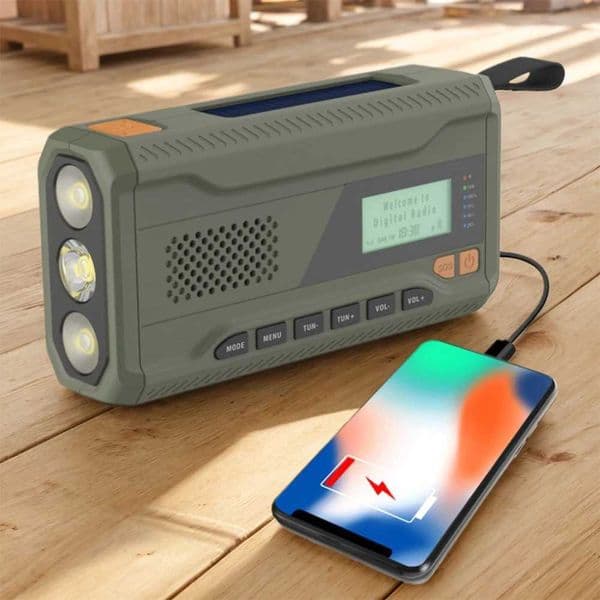 Solar DAB FM Radio Type-C Rechargeable Emergency Radio 4500mAh Hand-cranked Power Generation Weather Radio for Outdoor Camping X2505051