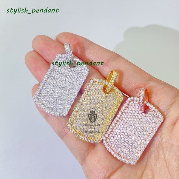 Hot Sale Solid Back Fully Iced Out 18k Gold Plated Sterling Silver Necklace Moissanite Diamond Pendant