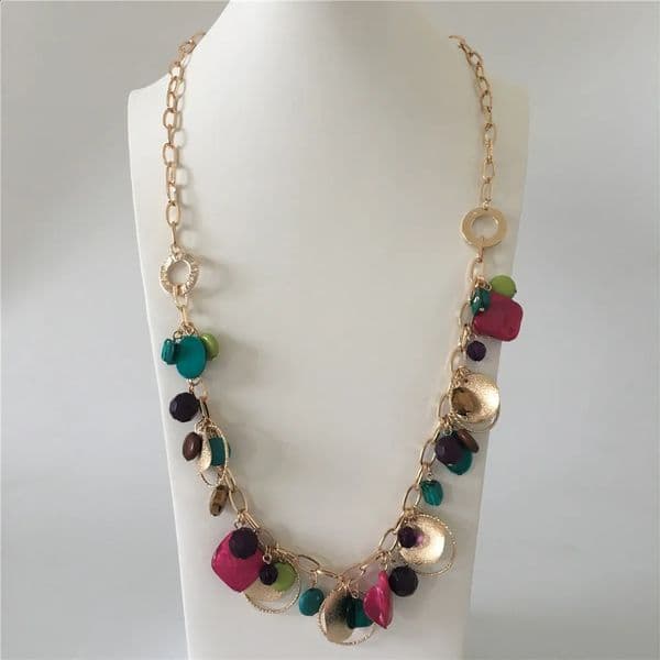 Beautiful girl strapless gold solid color border colorful bead disc charm long neck for women girl 250430