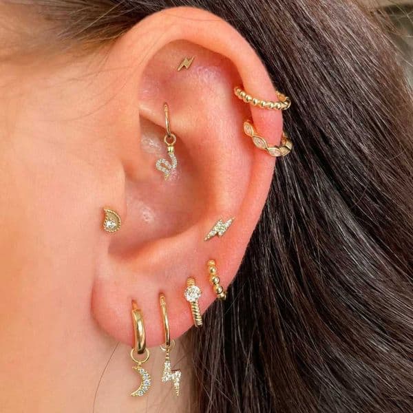 1 September Stainless Steel Earnail Perforated Earrings Womens Gold Zircon Serpentine Spiral Tragus Conch Cartilage Bo JewelryXJ250505