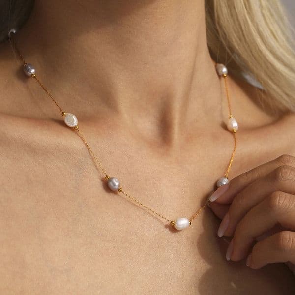 Elegant stainless steel pearl necklace natural freshwater pearls handmade small round beads necklace color protection 250430