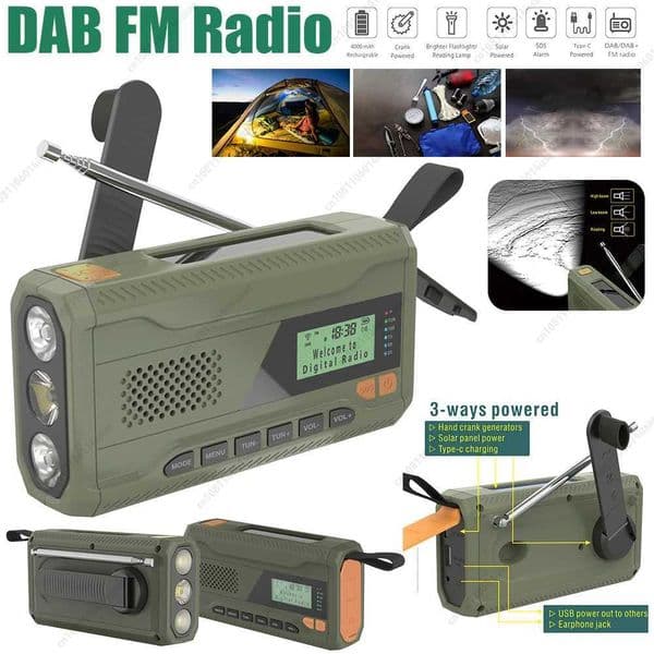 Emergency Weather Radio Portable DAB FM Radio 4500mAh Rechargeable Solar Radio with Flashlight for Survival Outdoor Camping X250505