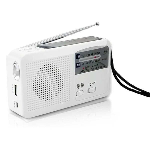 Emergency radio with solar energy and manual crank self powered battery USB charging FM/AM radio LED flashlight mobile phone charger X250505