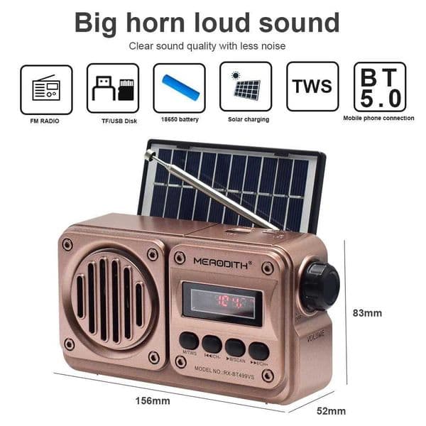 2025 MD-499 Wireless Bluetooth Speaker MP3 Player FM Radio Solar Charging Emergency Radio Full Band High Sensitivity X2505057