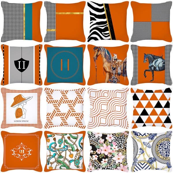 Nordic orange pillow case ins light luxury sofa cushion plush simple geometric pillow cover orange pillow cover wholesale