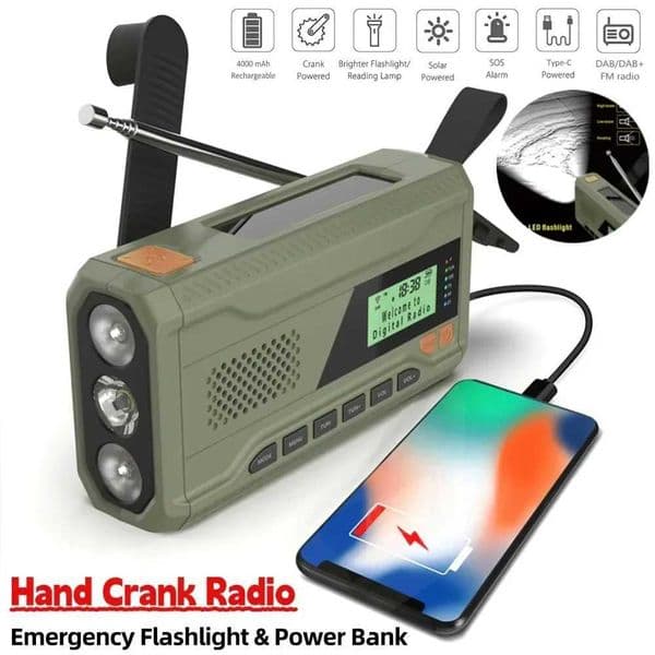 4500mAh DAB FM Emergency Radio Solar Hand Crank Generator FM with LED Flashlight Portable Weather Radio SOS Alarm Power Bank X250505