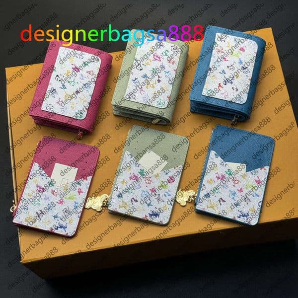 Takashi MURAKAMI wallet Designer purse Womens Mens card holder Leather Colorful Luxury zippy wallets keychain id Business cardholder coin pouch key holder 886