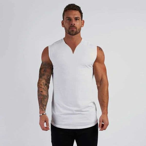 Running Sleeveless Shirt V Neck Gym Clothing Fitness Mens Tank Top Casual Cotton Bodybuilding Stringer Singlet Workout VestsXJ250506