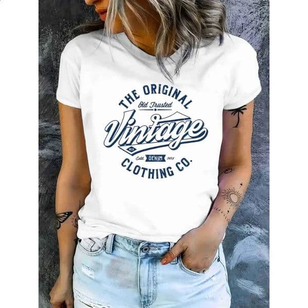 Womens cotton T-shirt Retro Clothing Co T-shirt Womens short sleeved casual T-shirt collar fashionable high-quality clothing top 250430BJ