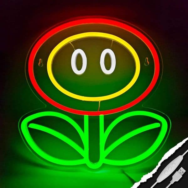 Fire Flower Neon Sign Gaming Neon Led Sign for Man Cave Bedroom Gamer Room Living Room Party Wall Decor Birthday Christmas Gifts Z250506