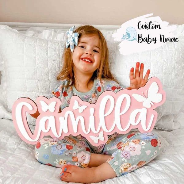 Customized pink baby name signature personalized 3D decoration wooden board baby bedroom wedding home decoration various colors fonts Z250506