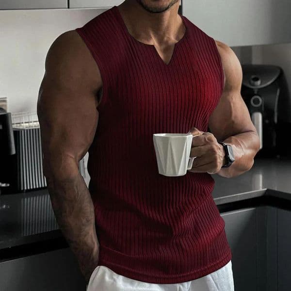 2024 Summer Vneck Tank Top Striped Gym Mens Fitness Sleeveless Shirt Sports Underwear Clothing Training 250430ZBANJIA