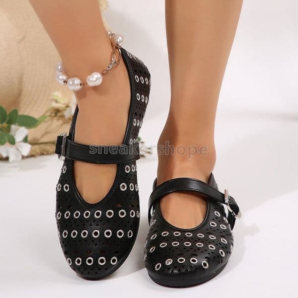 designer shoes heels ballet flats sandals loafers womens mary jane metal ring hollowed-out shallow mouth design fashion elegant ladies single shoes Z260519