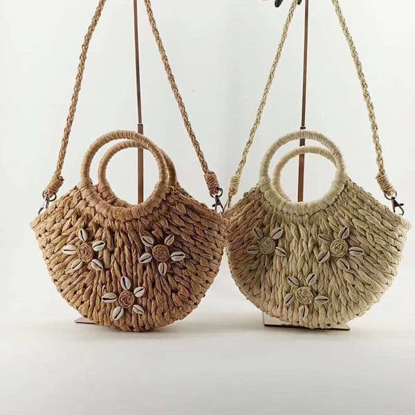 designer bag New Shoulder Straw Handheld Half Round Shell Handmade Woven for Women's Vacation Beach Bag