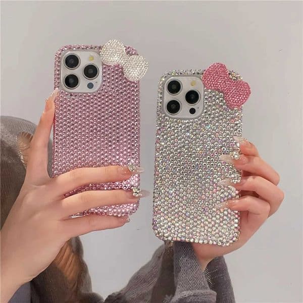 Premium Cute Full Diamond Bow Phone Case Stylish Phone Accessories for iPhone 16 15 14 13 12 11 Pro Max T250508