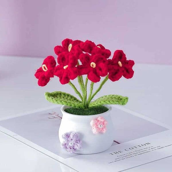 Creative Kintted Flower Potted Mini Artificial Flowers Plant Hand Woven Crochet Tulips Flower Finished Potted Home Decor Gift X250508