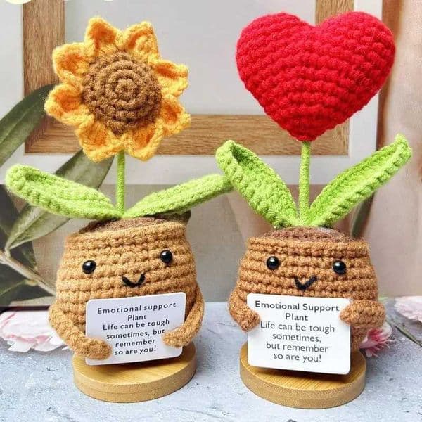 2025 Handmade Crochet Flowers With Positive Card Sunflowers Crochet Flower Positive Emotional Support Knitted Love Flowers Room Deco X25050810