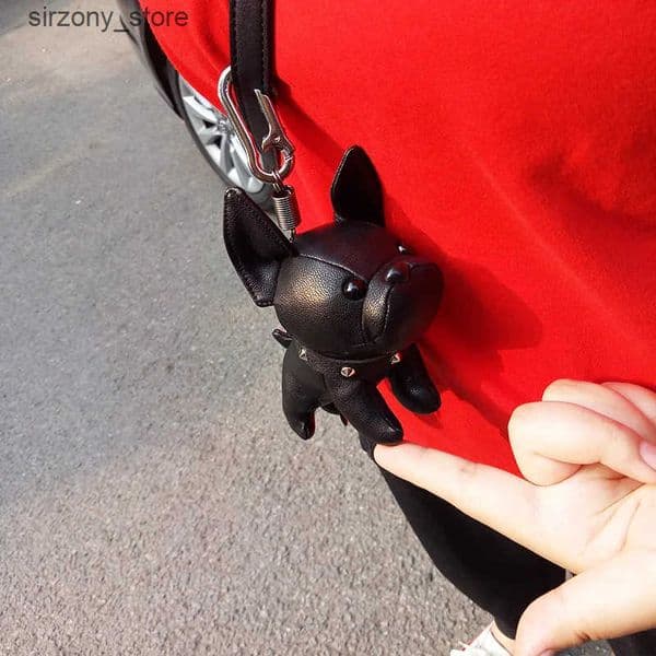 Punk French Bulldog Bag Charm PU Leather Dog Keychains Fashion for Women Bag Charm Trinket Car Key Ring Key Chain z250508zx