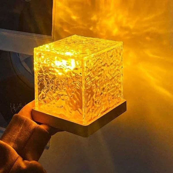 LED Rotating Water Wave Night Light RGB Color Change Display Cube Crystal Desk Lamp Used for Home Bedroom Childrens Party Decoration Z250508
