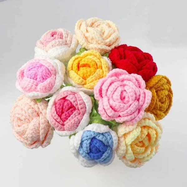 Kintted Rose Bouquet Crochet Flowers Wedding Guest Gift Finished Handwoven Flower Flores Tejidas Home Party Decor X250508