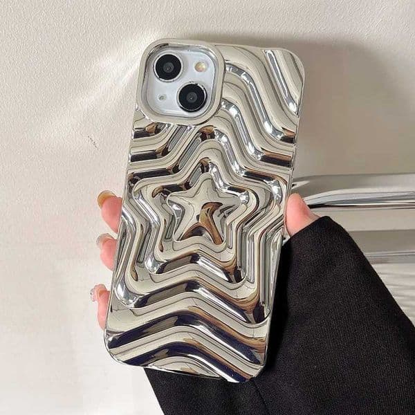 Bling Chromed Silver Gradient Five-pointed Star TPU Phone Case For iPhone 16 Pro Max 15 13 14 Plating Silicone Back Cover M250508