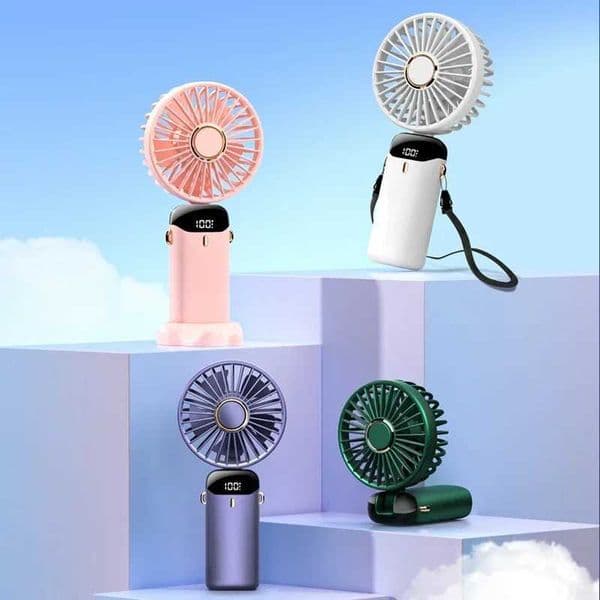 2025 Handheld Mini Fan 3000mAh Foldable Portable Desk Outdoor Neck Hanging 5 Speed USB Rechargeable Fan Phone Stand Display Screen X2505082