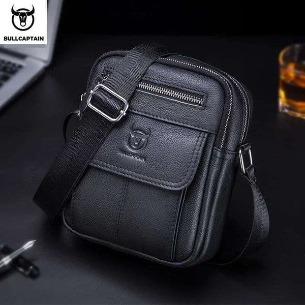 Bullcaptain Casual Shoulder Bags Business Messenger Bag High-Quality Men's Cow Leather Bag's Mini Large Capacity Pocket