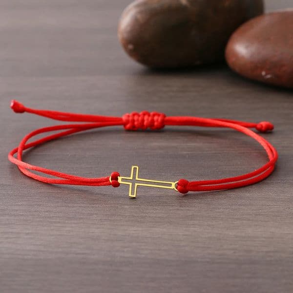 Stainless Steel Bracelets Gothic Hollow Cross Hand Braided Lucky Black Red Rope Fashion Charm Bracelet For Women Jewelry Gifts 250509