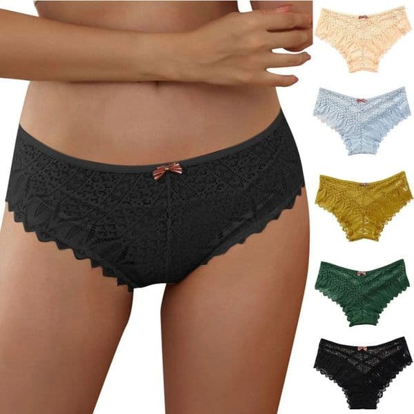 Women's Panties 5pcs Lace For Women Crochet Up Panty Sexy Hollow Out Underwear Cheeky Breathable Solid Color Briefs Lenceria