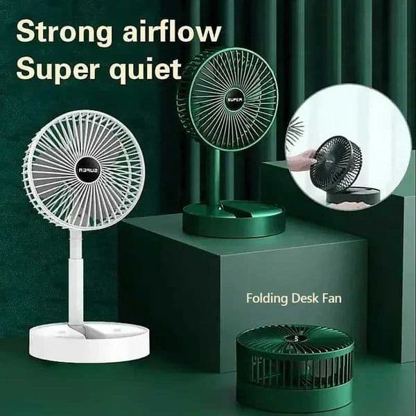 Electric Stand Fan Portable Folding Fan USB Rechargeable Foldable Desktop Fan Mini Mute Fan 3 Speeds Adjustable Height X250508