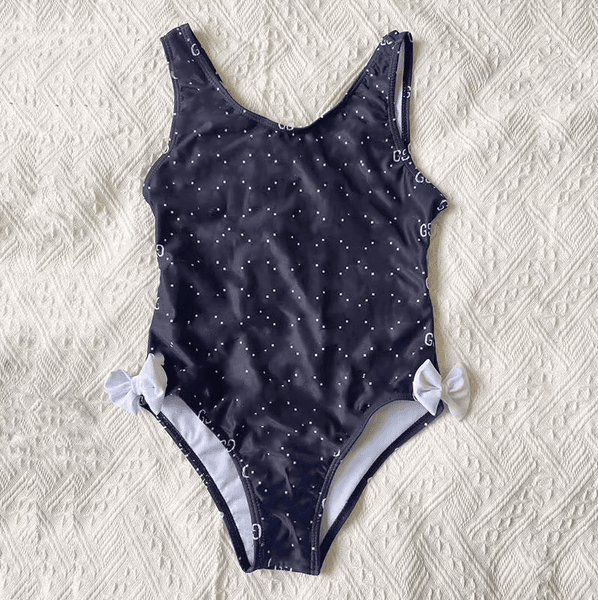 2026 New Summer Girls Brand One-Piece Bikini Swimsuit With Bowknot Kids Toddler Bathing Suits Letters Printed Baby Girl Beach Swimwear Children Child Swimming W