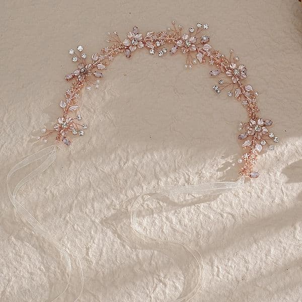 Simple Fandmade Pearl Bridal Hairband Rose Gold Jelly Rhinestone Alloy Headband Wedding Headpiece Accessories 250509