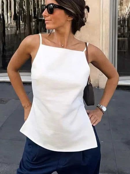 TRAF Women Top 2024 Lace Up Backless Camisole Top Women Cheap clothes Sexy Fashion Tanks Camis Crop top Women White Black topXJ250508