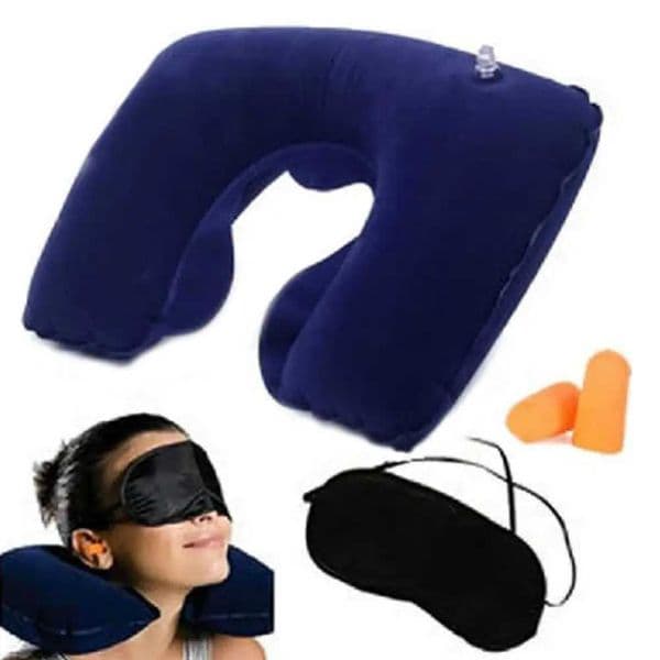 Inflatable travel flight pillow neck U-shaped rest air cushion+eye mask+earplugs M250510