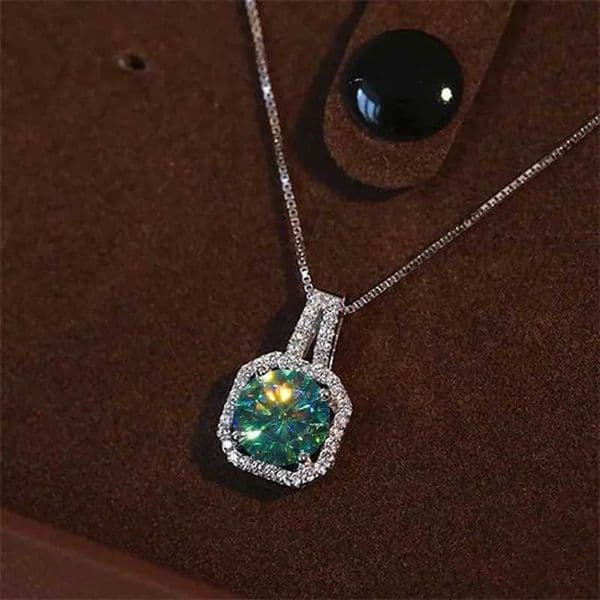 Blue Green Moissanite Pendant Necklace 925 Sterling Silver Ideal Cut Diamond Necklace for Women Anniversary Gift GRA JewelryXJ250510