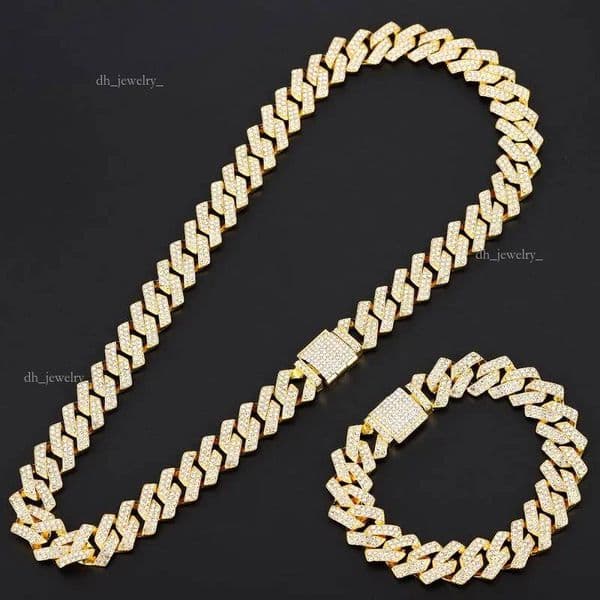 Chains Iced Out Chain Bling Prong Miami Cuban Link Necklaces 20mm Full Crystal Rhinestones Clasp Hip Hop Necklace Bracelet Mens