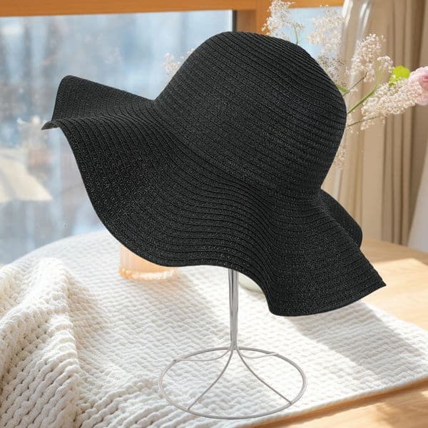 Summer Simple Solid Color Wave Edge Straw Hat for Womens Outdoor Vacation Sunscreen Big Brimmed Sunshade 250512
