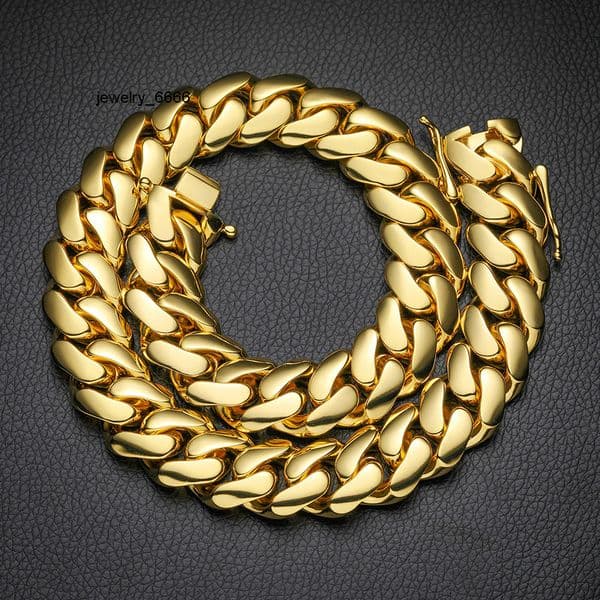 Cuban Chain Bracelet Necklaces Hip Hop Jewelry 18K Gold Plated Choker Solid Miami Cuban Link Chain Necklace for Men