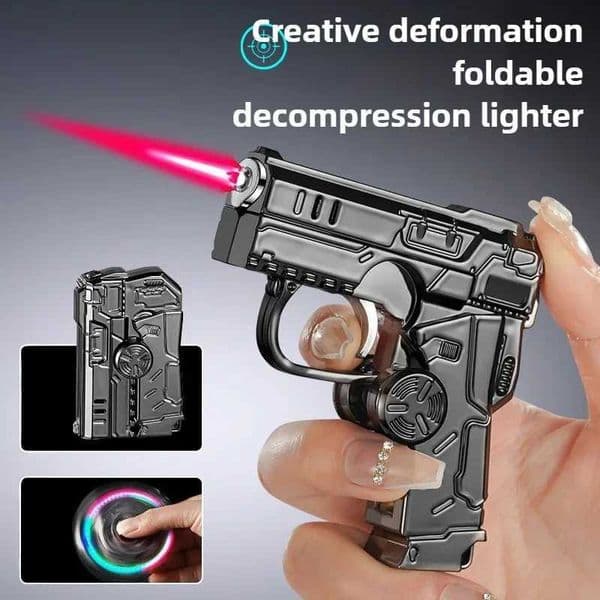 2025 Multi Functional Folding Dual Form Decompression Gyro Gun Shaped Lighter With Creative Deformation And Windproof Red Flame Y250513 W260202