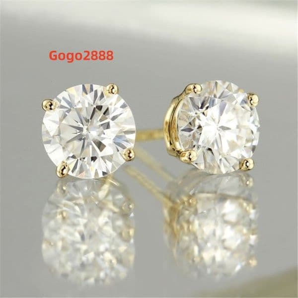 Luxury 14K Gold Plated S92510K Diamond Stud Earrings VVS Moissanite Wholesale Price Easy Wear Hip Hop Style