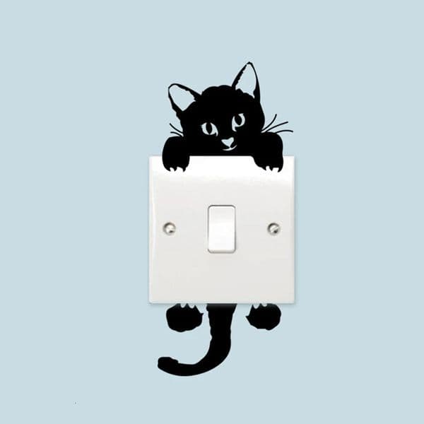 Cartoon Animal Switch Stickers Cute Black Kitty Cat Vinyl Wall Decals Home Decoration for Kids Room Child Favorite Anime Poster 250509
