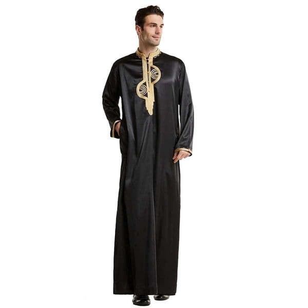 Eid Muslim Men Jubba Thobe Stand Collar Mens Long Dress Islamic Ramadan Long Robe Saudi Musulman Abaya Caftan Dubai Arab Dress X2505141