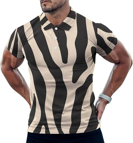 Mens Polo shirt Zebra Animal Pattern Hawaiin Polo Shirt for Men Casual Golf Shirts Short Sleeves Collared Top Polos shirts tshirt Casual tops summer clothes