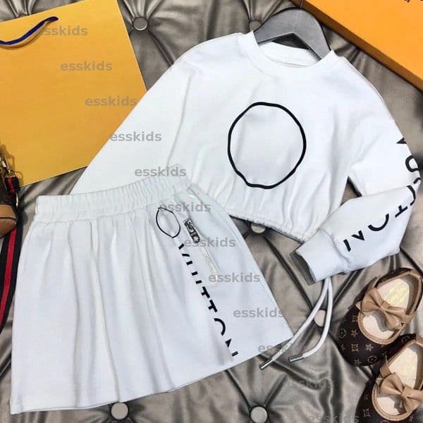New luxury designer Fashion Clothing Sets girls cotton t shirt two piece Top brand children Puff Sleeve dress shirts tshirt suits Baby Clothes L260514