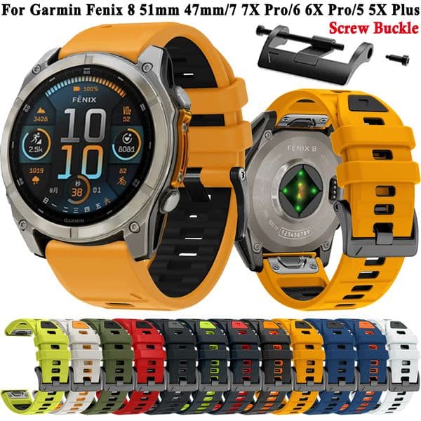 QuickFit Garmin Fenix 8 Watch Band For Garmin 26mm 22mm Fenix E 8 47 51mm 7 7X 6 6X 5 5X/Epix GEN 2/Enduro 3 Two-Tone Silicone Garmin Watch Strap Official Garmin Bracelet