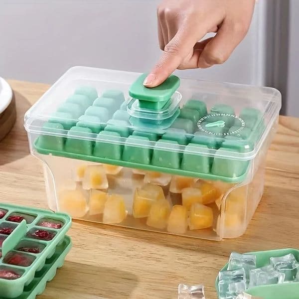 3468 Silicone Ice Cube Tray with Lid Food Grade Mold Press Fast Release Easy Clean for Freezer 250515BJ