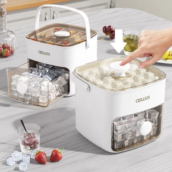 ExtraLarge 48Ice Cube Maker with Easy Glide Double Layer FoodGrade Tray for Refrigerator Perfect Whiskey Cocktails 250515
