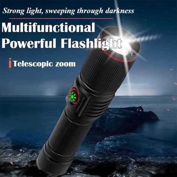 High Power Flashlight USB Rechargeable Torch 20W Zoom Round Beam Light LED Camping Outdoor Hunting Fishing Walking Lighting Lamp Z250514