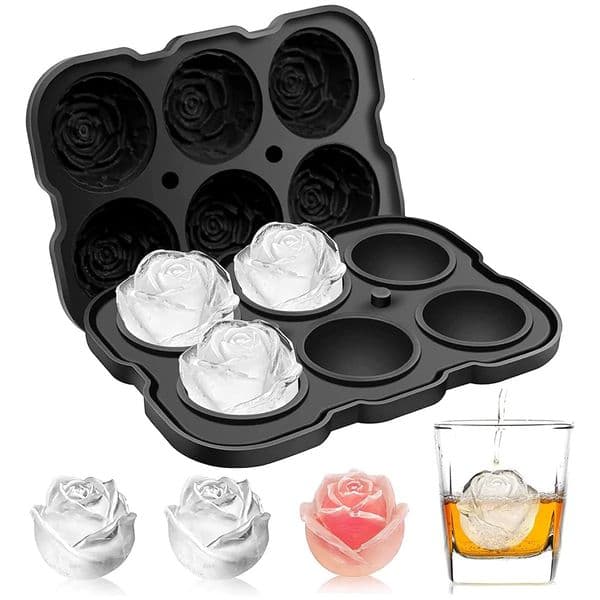 Leeseph Ice Cube Tray Rose Trays With Covers 6 Cavity Silicone Ball Mold for Whiskey Juice 250515BJ
